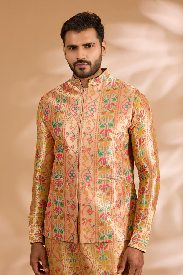 Multicolor Benarasi Zari Bundi with Printed Lining