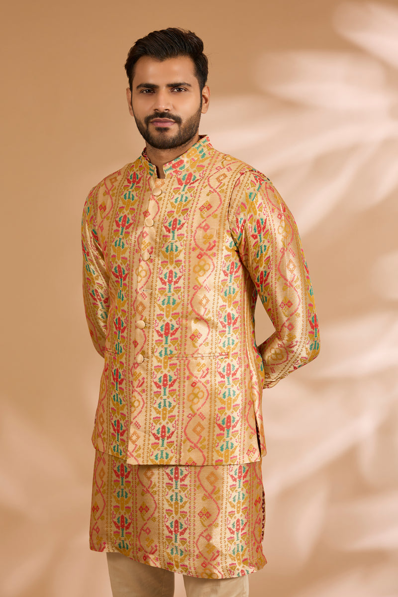 Multicolor Benarasi Zari Bundi with Printed Lining
