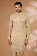 Aqua Georgette Kurta – Multicolor Thread & Beads, Gold Pant