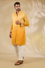 Shaded Yellow Booti Silk Kurta Set