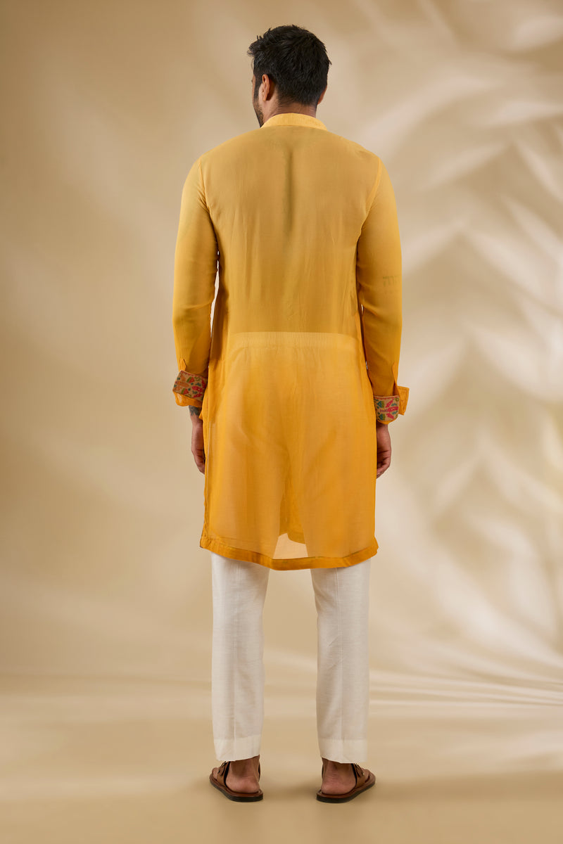 Shaded Yellow Booti Silk Kurta Set