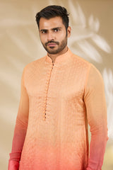 Shaded Orange–Peach Booti Silk Kurta Set