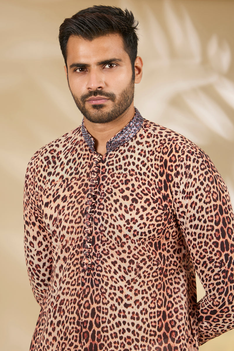 Leopard Print Georgette Kurta Set