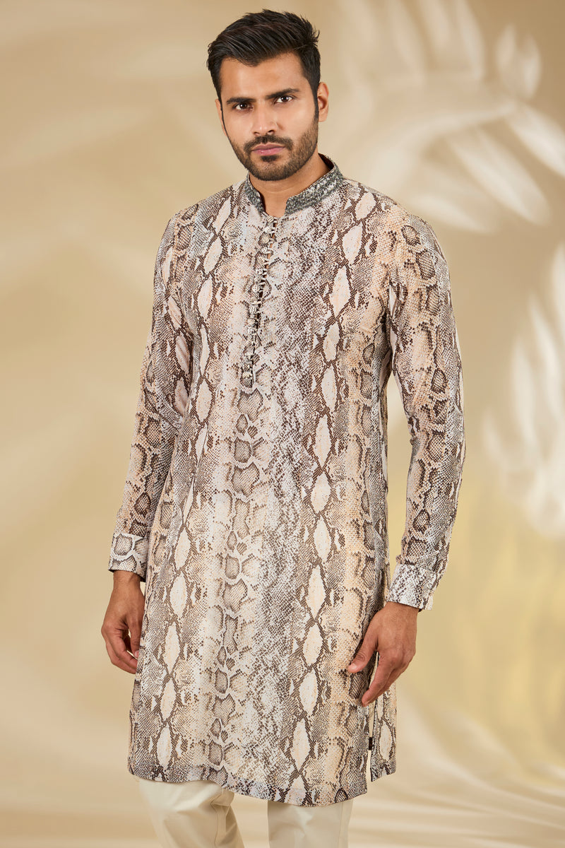 Snake Print Georgette Kurta Set