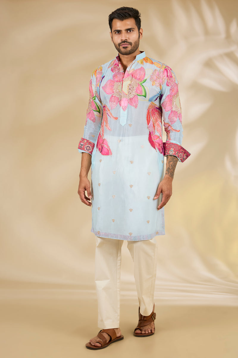 Aqua Multicolour Floral Kurta Set