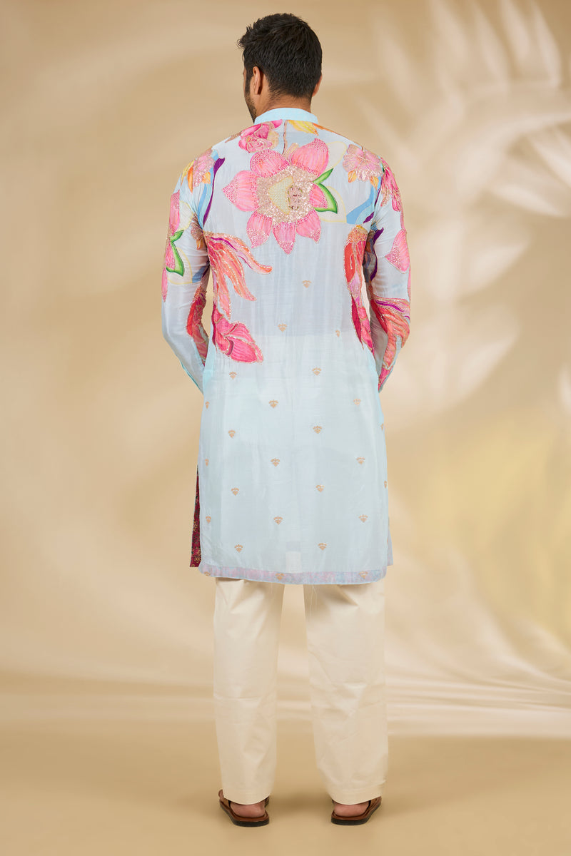 Aqua Multicolour Floral Kurta Set