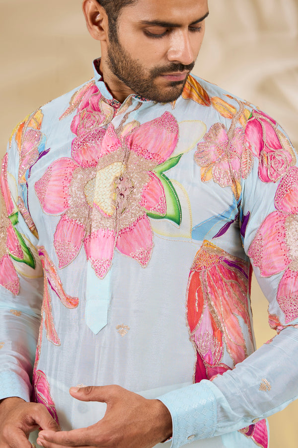 Aqua Multicolour Floral Kurta Set