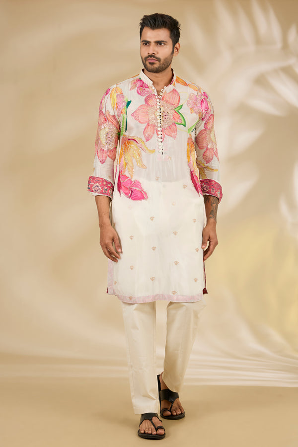 Cream Multicolour Floral Kurta Set