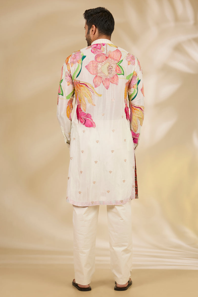 Cream Multicolour Floral Kurta Set