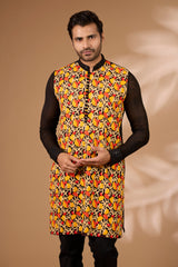 Black Georgette Kurta – Multicolor Thread, Sequin Collar, Cotton Silk Pant