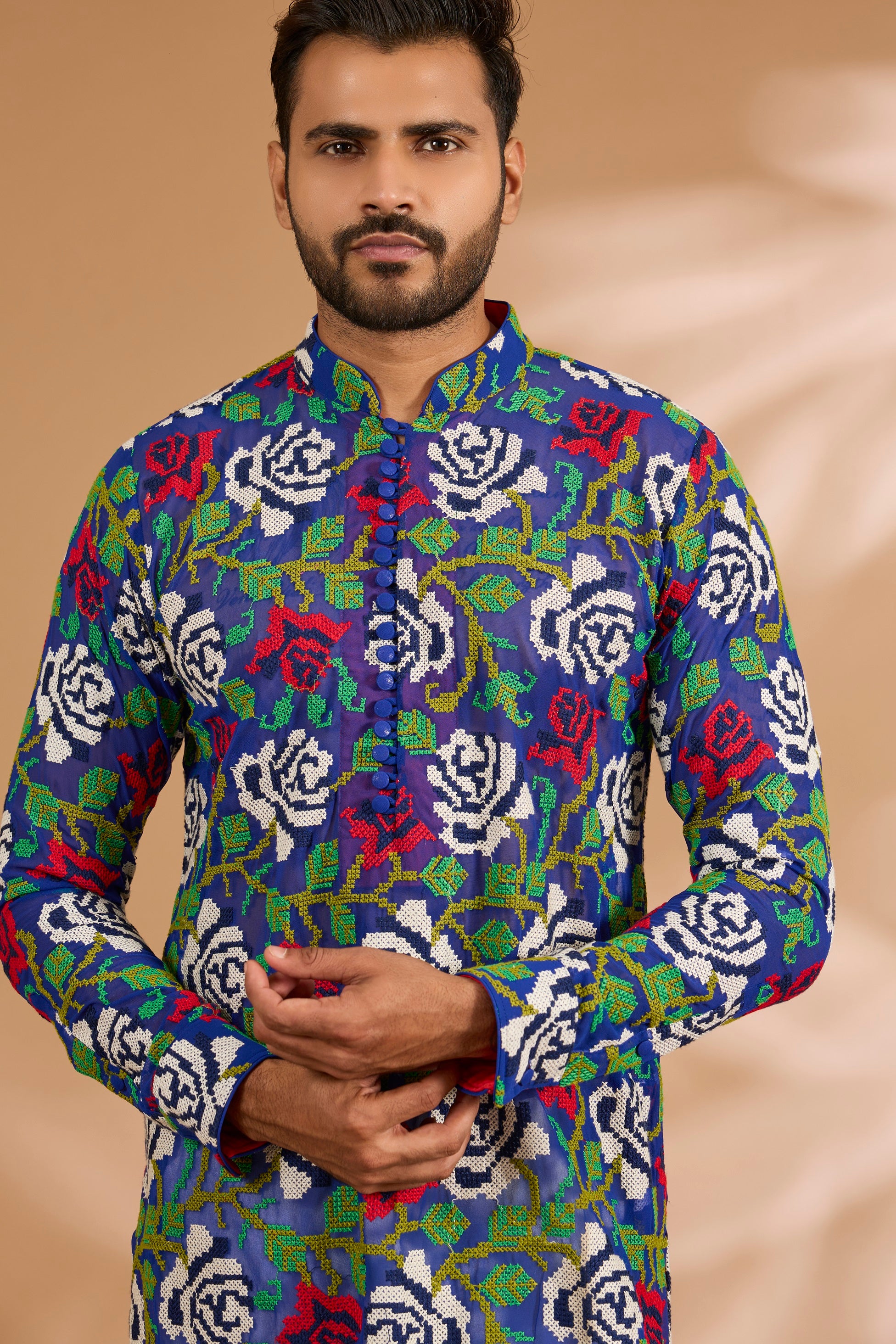 Indigo Blue Georgette Multi-Thread Jaal Kurta Set