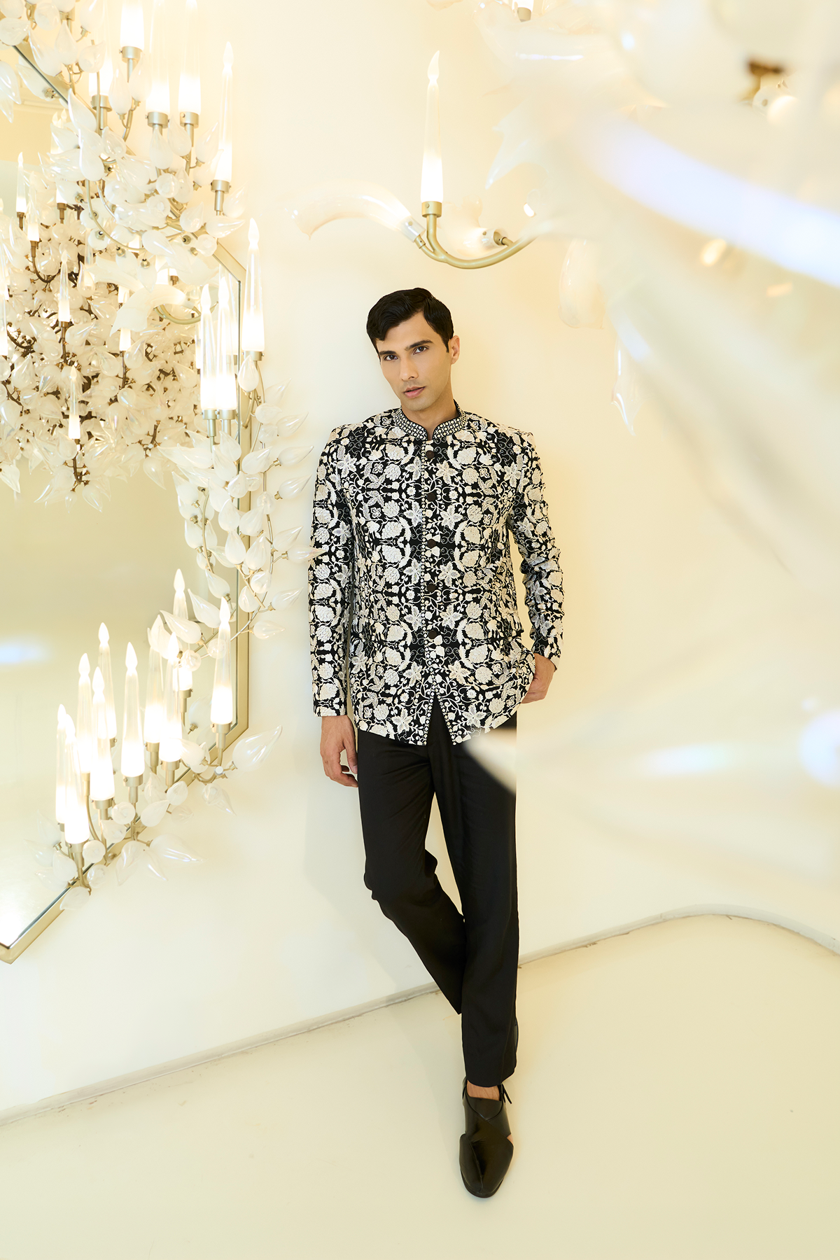 Black & White Embroidered Bandhgala Set
