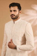 Salmon Pink Nude Thread Work Bandhgala Set