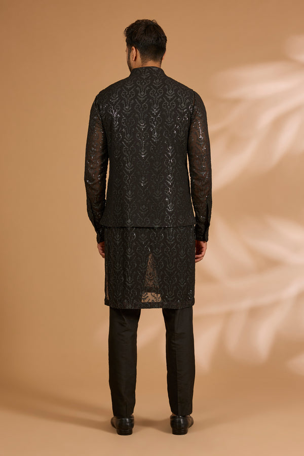 Black Full Sequin Jaal Bundi Kurta Set