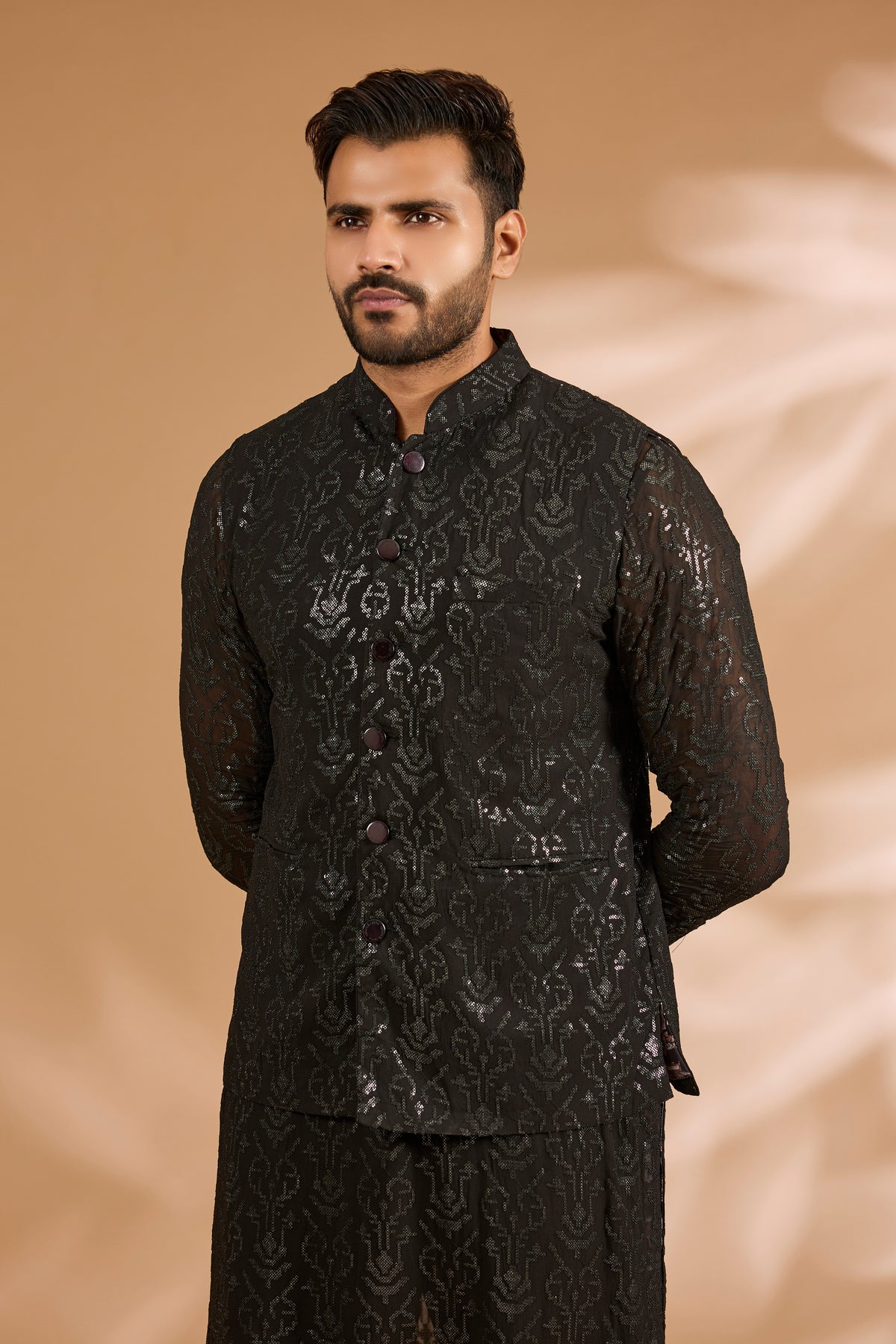 Black Full Sequin Jaal Bundi Kurta Set