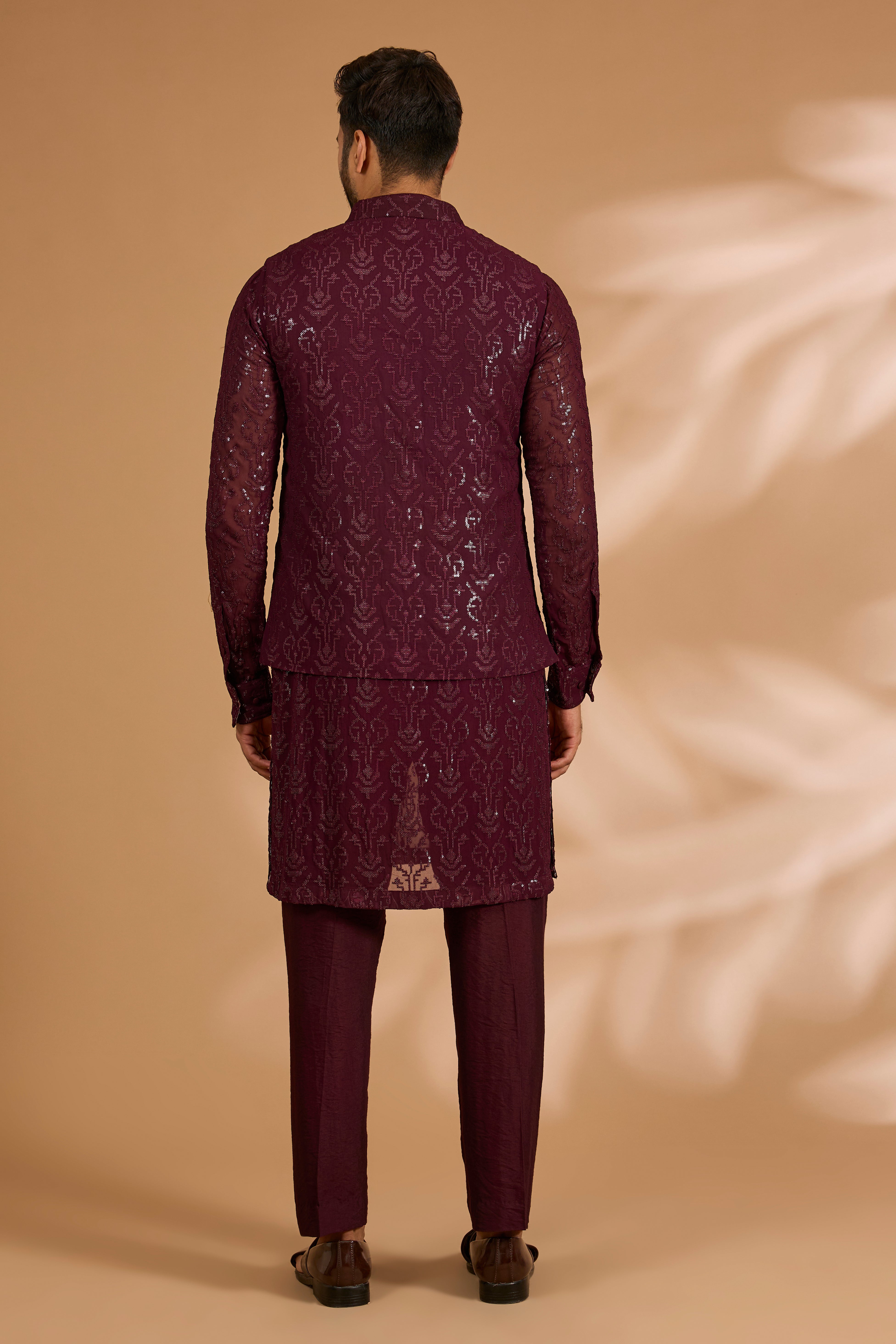 Ox Blood Full Sequin Jaal Bundi Kurta Set