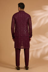 Ox Blood Full Sequin Jaal Bundi Kurta Set