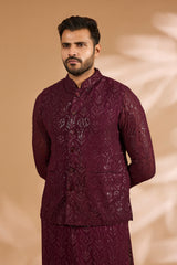 Ox Blood Full Sequin Jaal Bundi Kurta Set