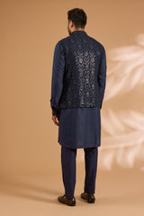 Blue Georgette Sequin Jaal Bundi with Printed Lining