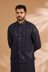 Blue Full Sequin Jaal Bundi Kurta Set