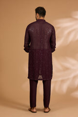 Ox Blood Georgette Sequin Jaal Kurta with Loop Buttons