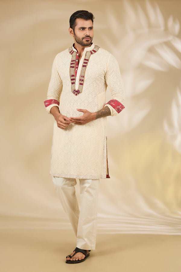 Ivory Thread Jaal Kurta Set