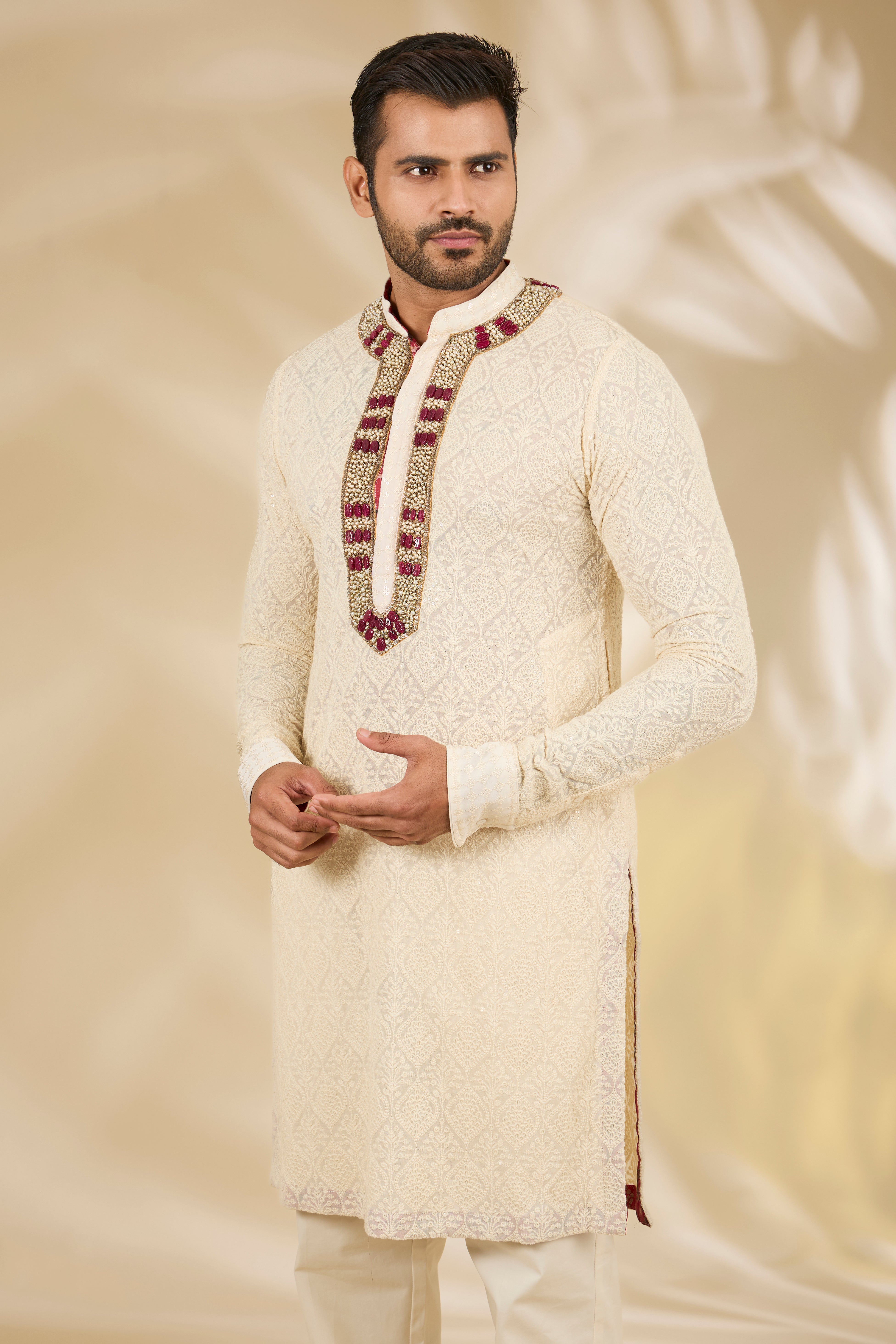 Ivory Thread Jaal Kurta Set
