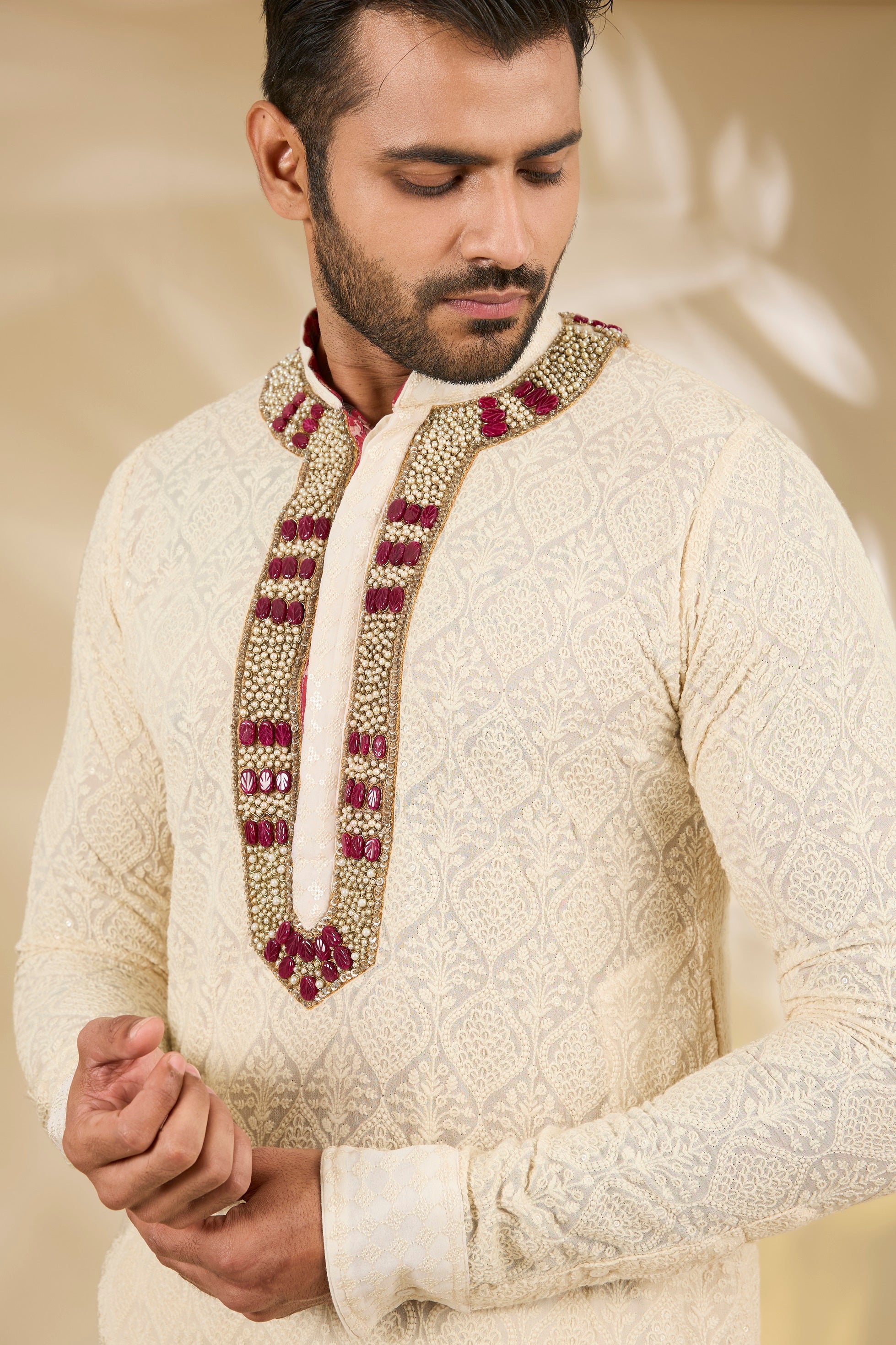 Ivory Thread Jaal Kurta Set