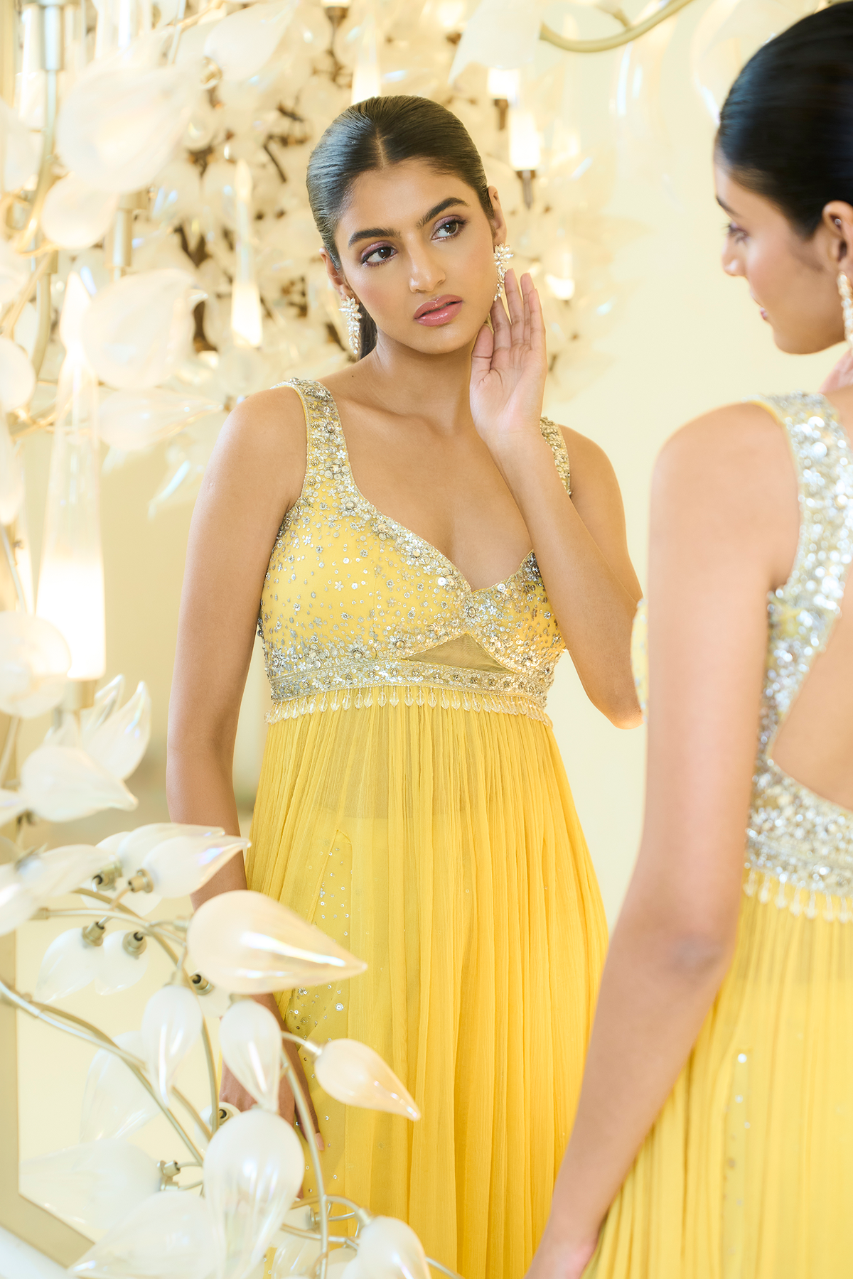 SUNSHINE YELLOW STRAIGHT GOWN  WITH EMB PANT