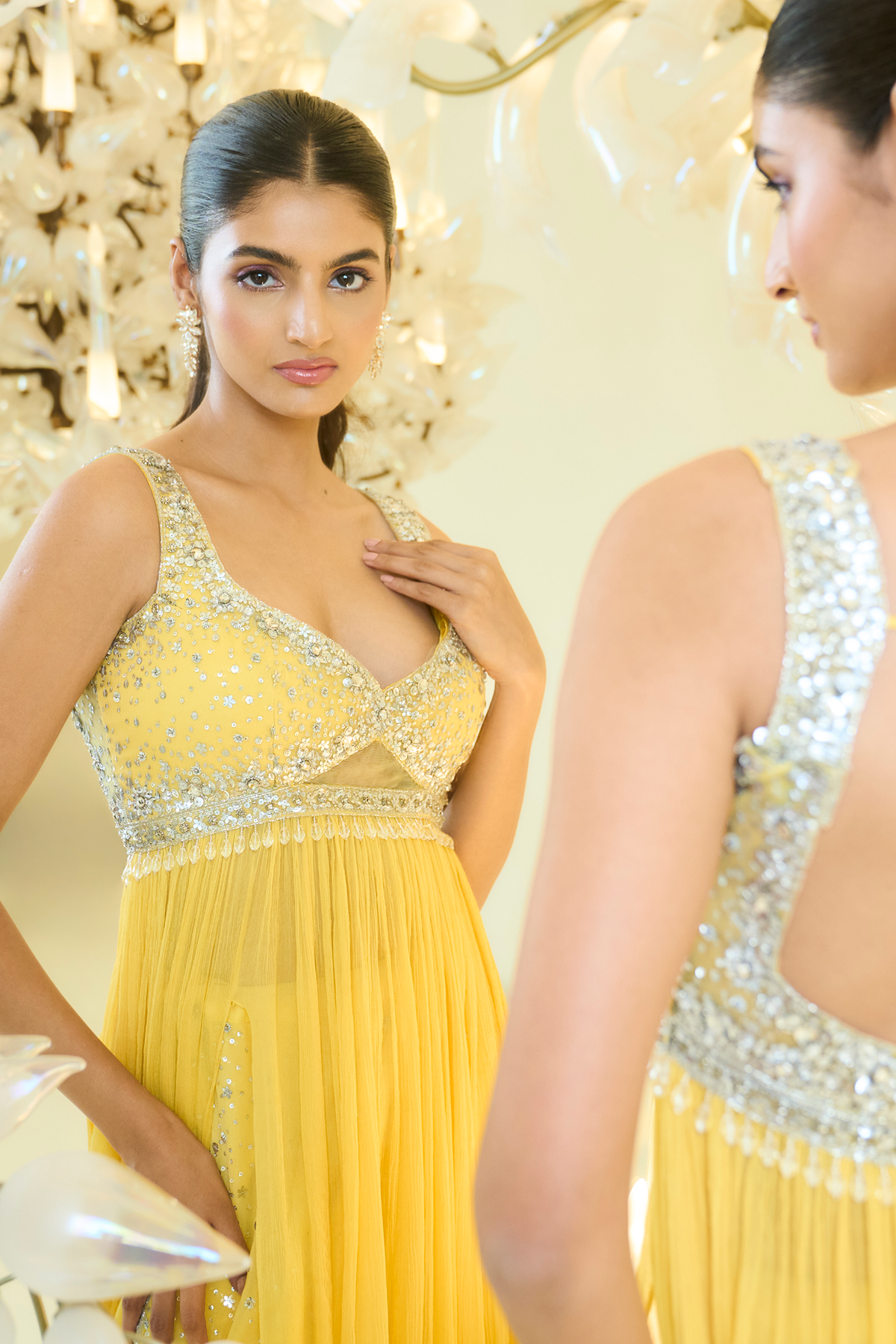 SUNSHINE YELLOW STRAIGHT GOWN  WITH EMB PANT