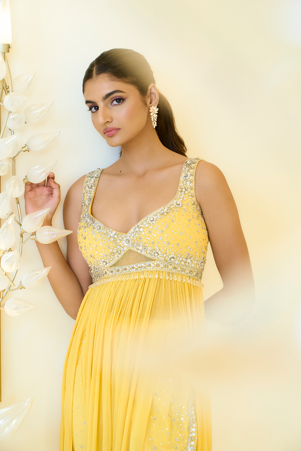 SUNSHINE YELLOW STRAIGHT GOWN  WITH EMB PANT