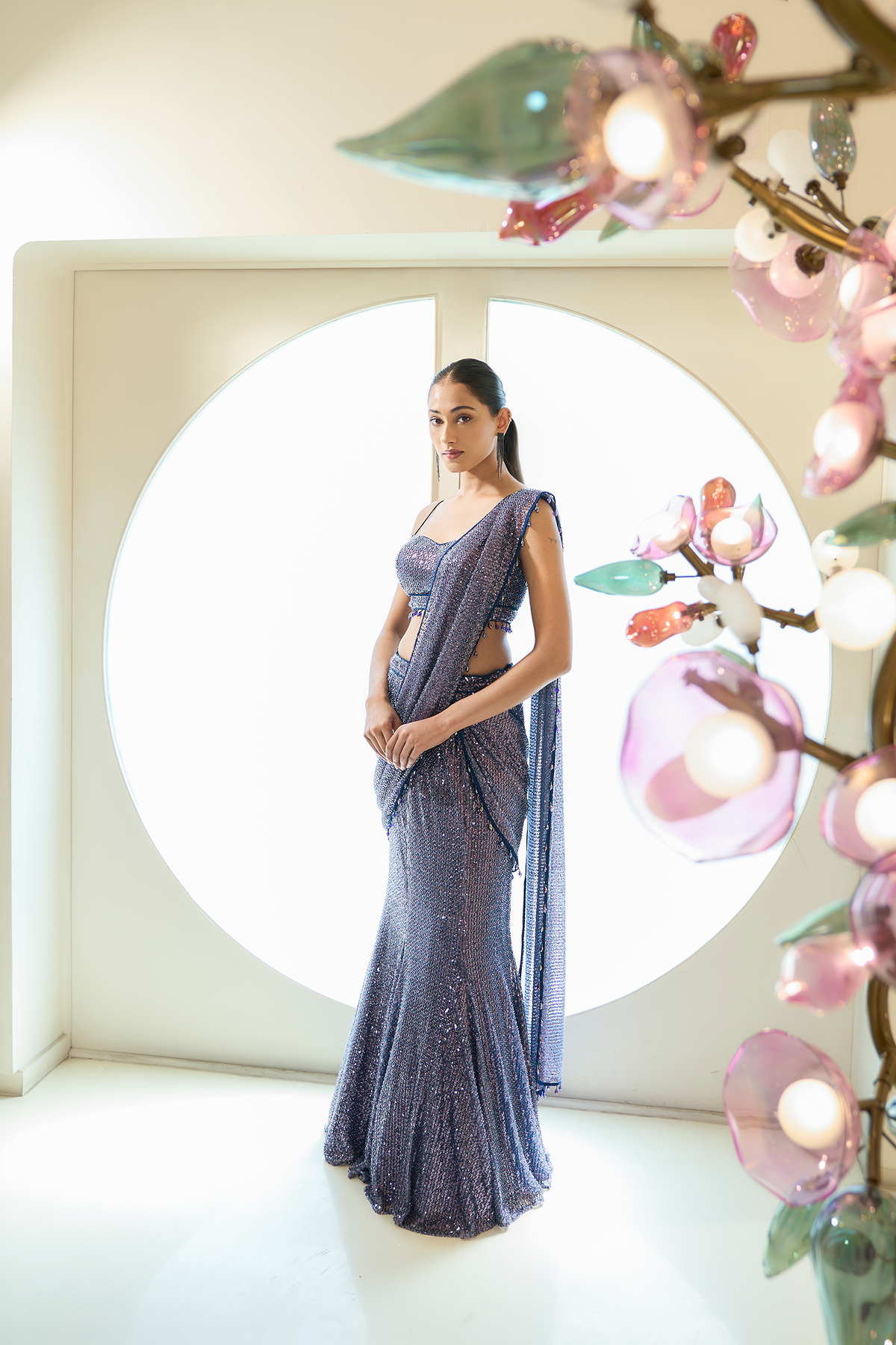 AMYTHYST BEADED LEHENGA WITH ATTACHED DRAPE