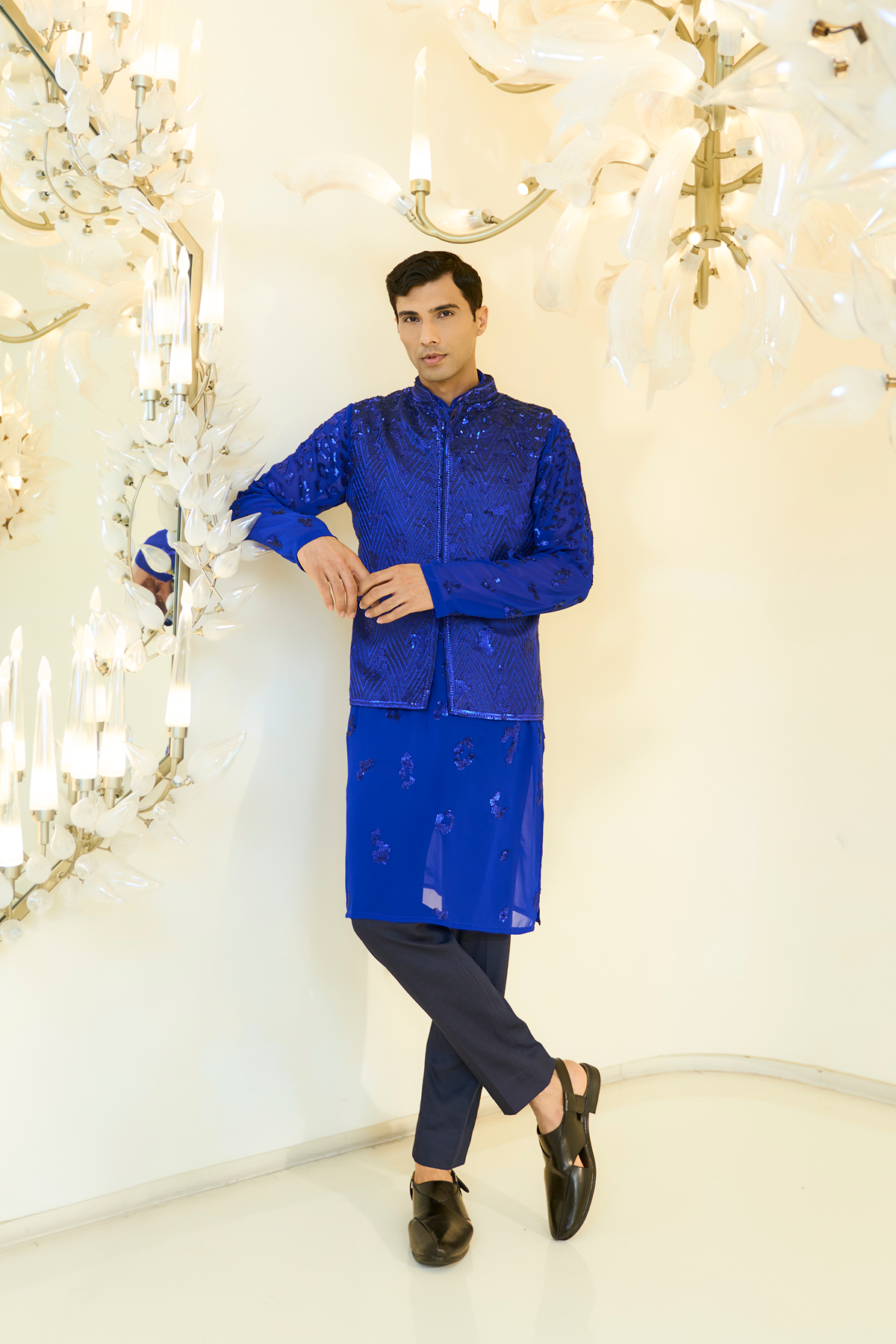Indigo Blue Sequin Kurta Bundi Set