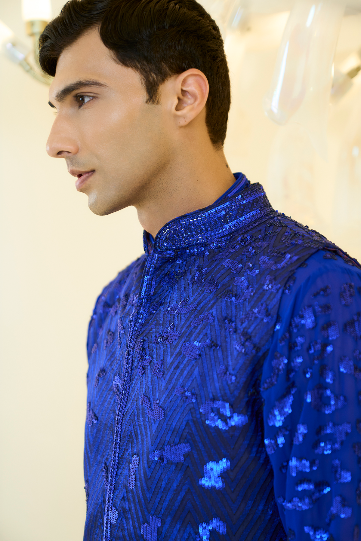 Indigo Blue Sequin Kurta Bundi Set