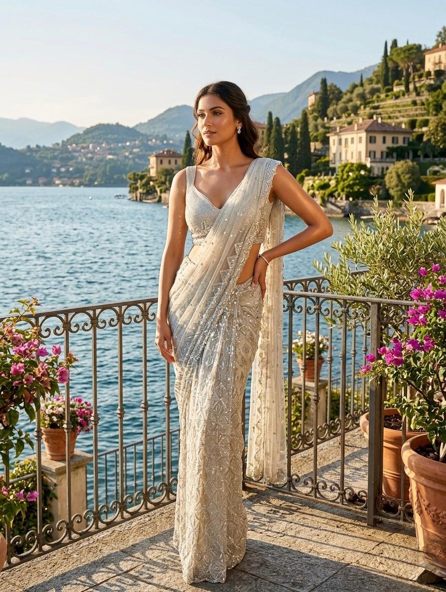 The Sea Green Sequin Saree Set
