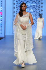 Ivory Net Fully Hand Embroidered Kurta With Sheeting Sharara