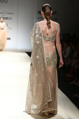 Ice Peach Fully Mesh Godes New Concept Lehenga Sari Set
