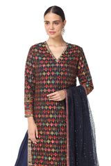 Rabia Long Kurta w/Raw Silk Lehenga Set w/Sequin Mesh Dupatta