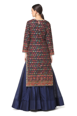Rabia Long Kurta w/Raw Silk Lehenga Set w/Sequin Mesh Dupatta
