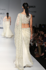 Ivory Chiffon Sharara W. Lace Blouse W/Lace 9 Yards Border Drape