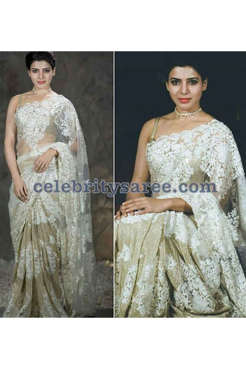 Samantha Prabhu In Ivory Boota Sari Set