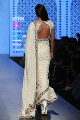 Ivory Foil Georgette 2.5 Floral Jaal Sari W Ruby Stones Border W/Net Blouse & Belt
