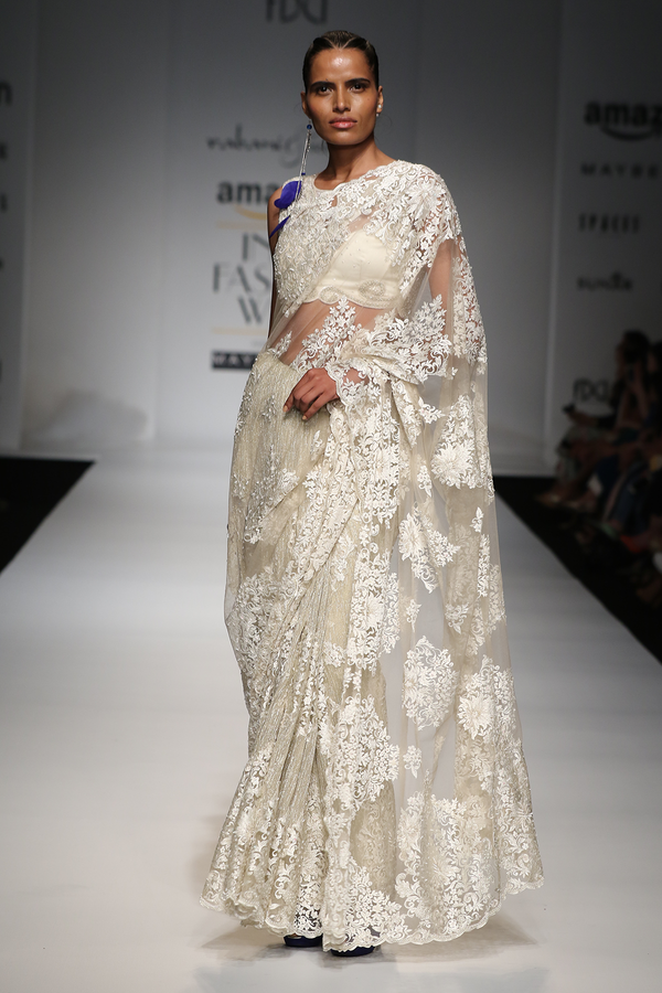 Half Crinkle and Half Lace Full Jaal Sari Set