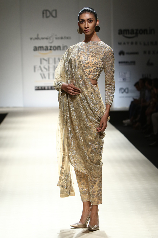 Honey Fully Beaded Drape W. Blouse W. Trouser