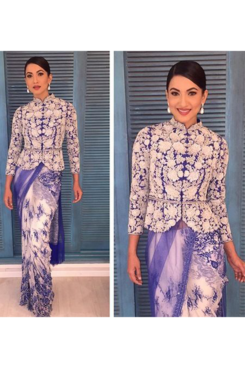 Gauhar Khan In Peplum Sari Set