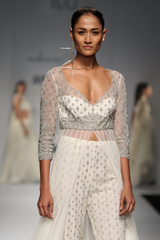 Ivory Net Kali 50 Meter Net W. 80 Meter Ghera Poof Long Gown/Ak 11 Yoke W. Embroidered Trouser
