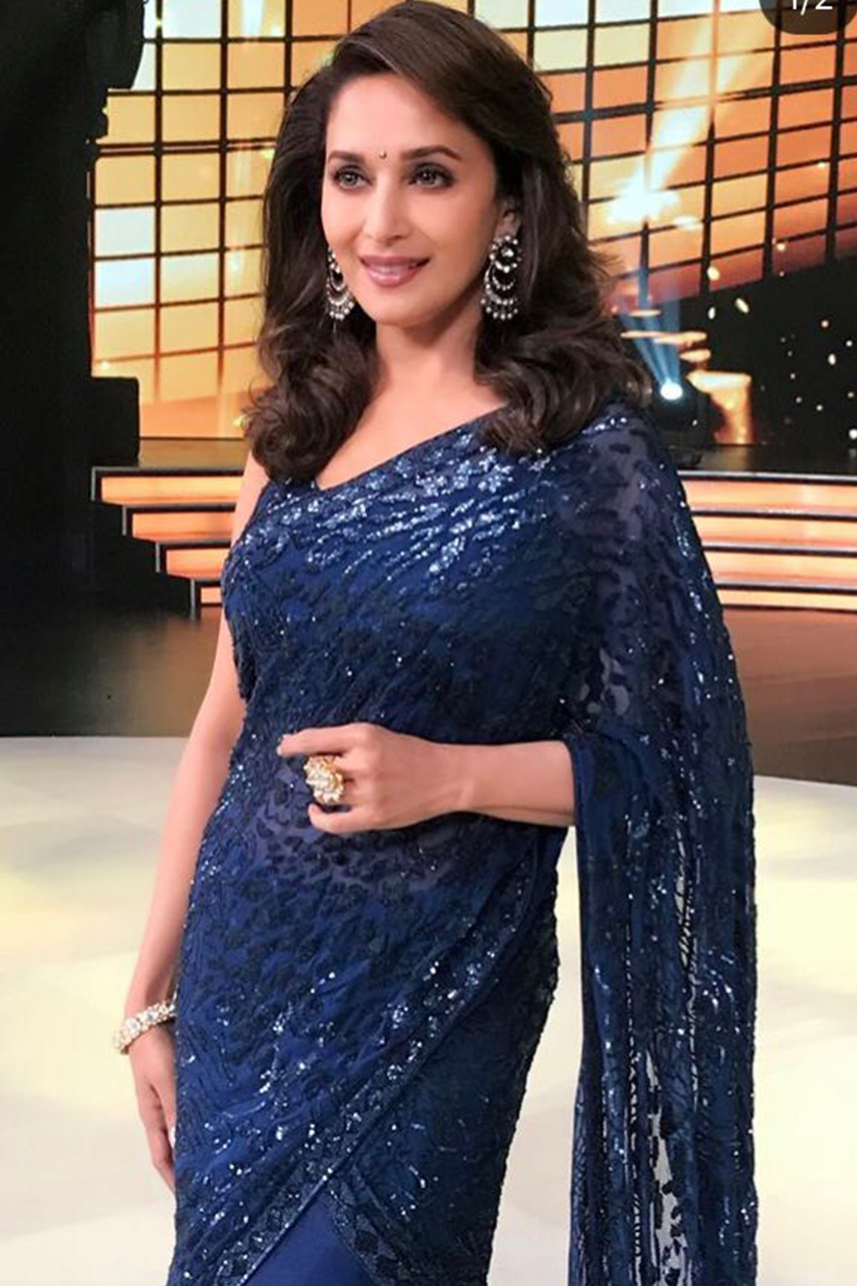 Madhuri Dixit Nene In Blue Net 9 Godes Lehenga Sari Set
