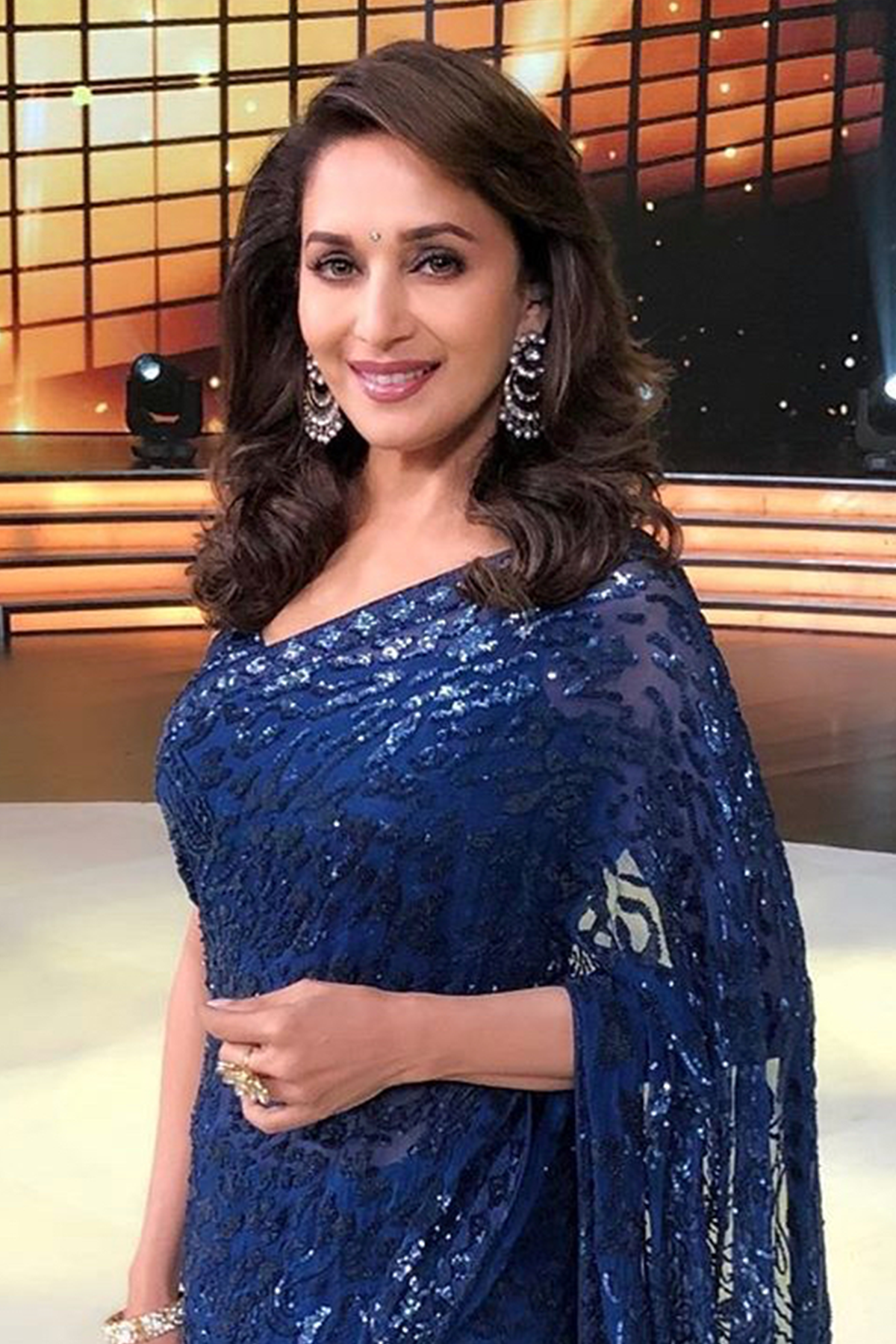 Madhuri Dixit Nene In Blue Net 9 Godes Lehenga Sari Set