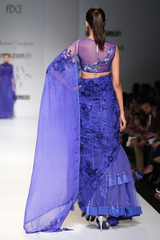 Blue Net Kali Tassles Lehenga W. Roses Palla W. Lace Crino Petticoat Sari Set