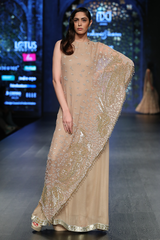Gold Fully Hand Embroidered Chiffon Cape Gown